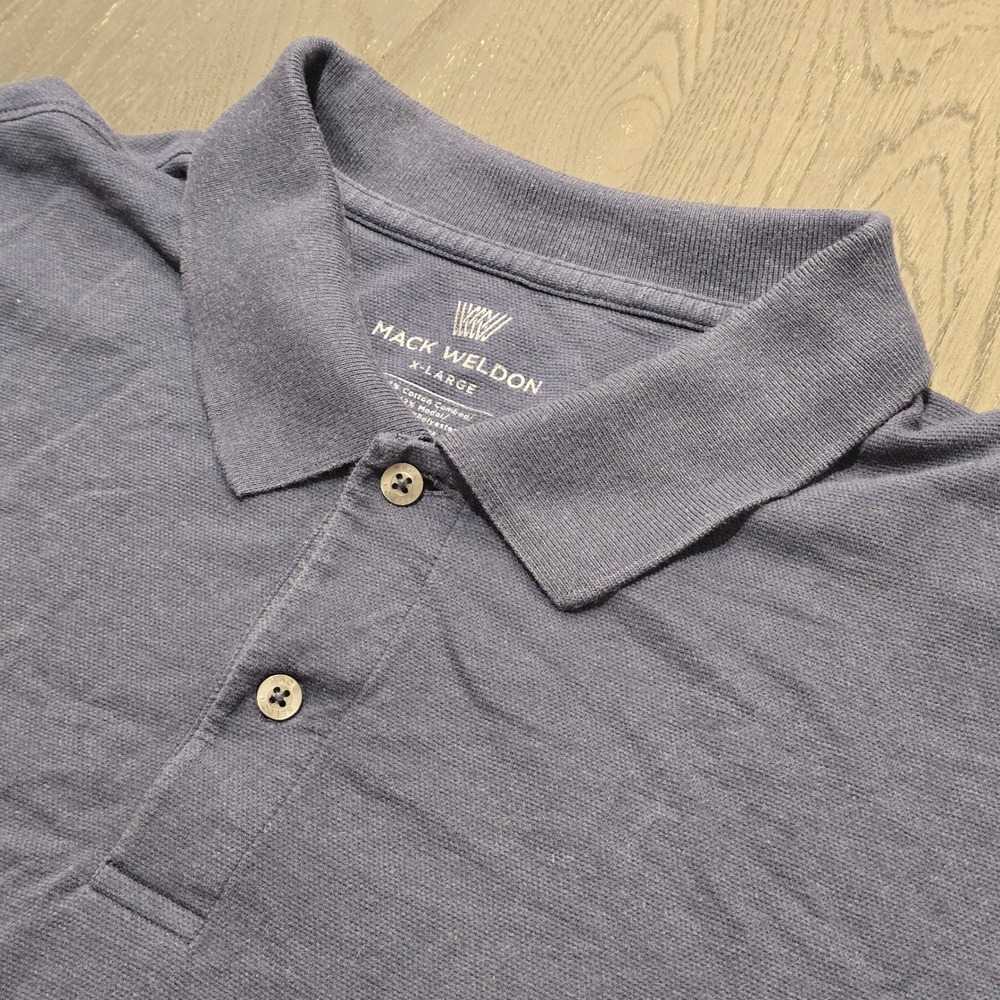 Mack Weldon Vesper Polo Shirt Mens XL Blue Heather Cotton‎ Modal Short Sleeve